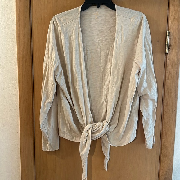 Belle Kim Gravel Women’s Slub Knit Tie Front Shrug Top Cream Plus Size 1X - Picture 3 of 12